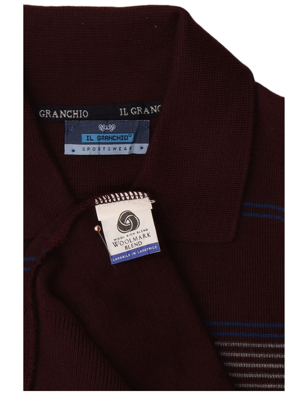 IL GRANCHIO Herre Polo Neck Jumper Sweater Stor rødbrun stribet uld