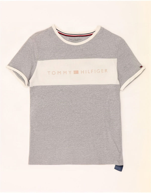 Tommy Hilfiger Herre grafisk T-shirt Top Lille Grå Colourblock Bomuld