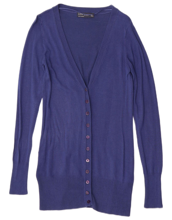 ZARA Dame Longline Cardigan Sweater UK 10 Small Navy Blue Viscose
