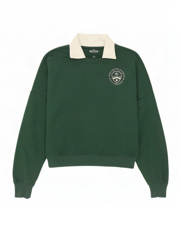 Hollister Womens Crop Oversized Sweatshirt Jumper UK 14 Medium Green Bomuld