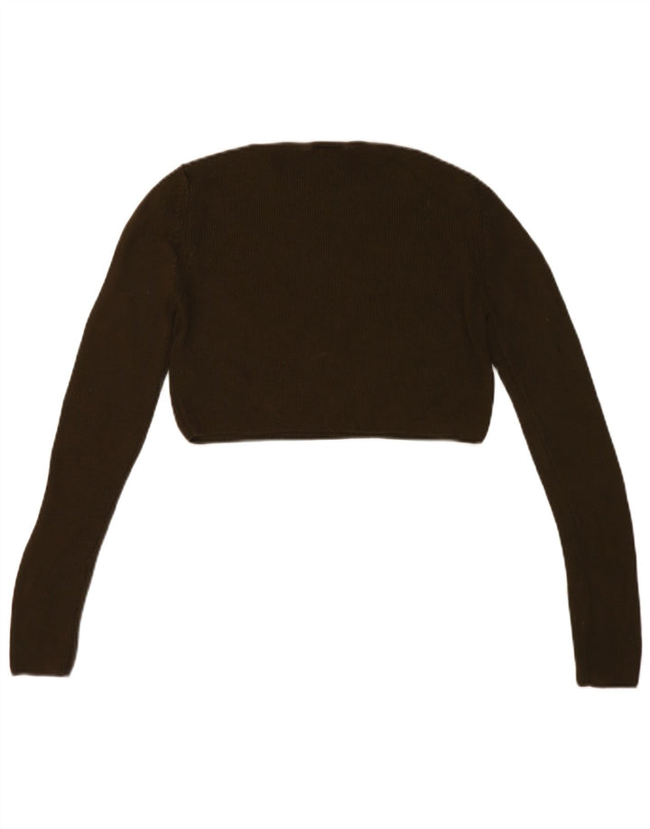 Topshop Kvinders Crop Top Langærmet UK 12 Medium Khaki Viscose