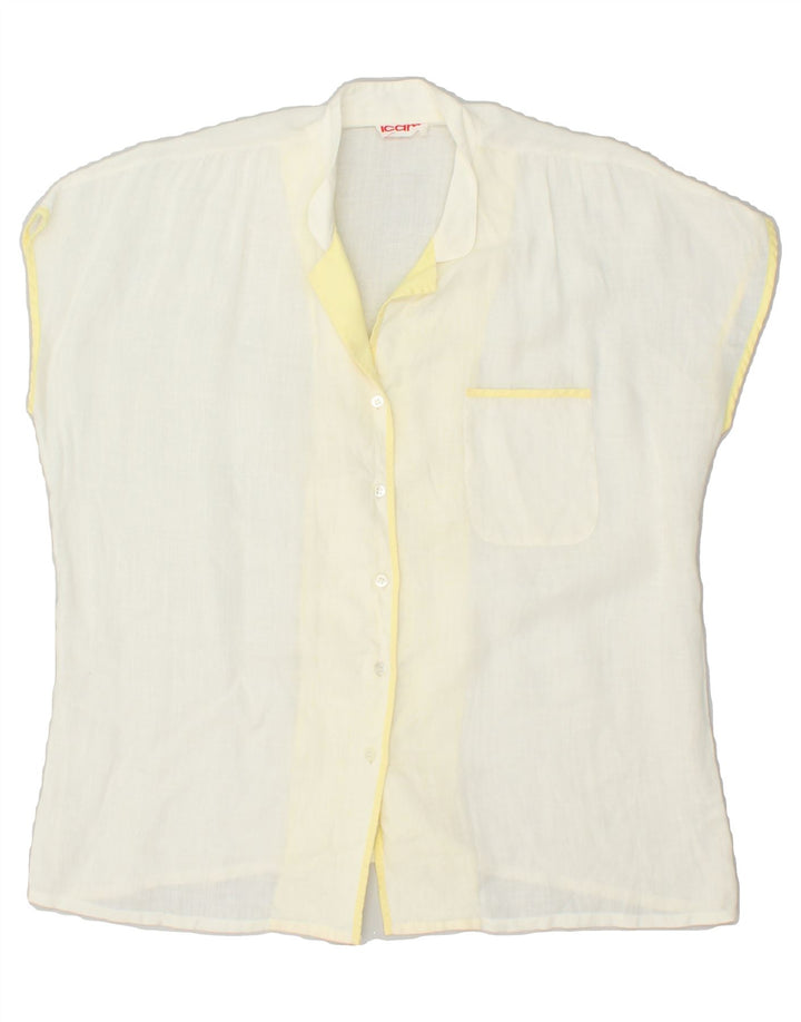 ICAM Womens See Through Short Sleeve Shirt IT 52 2XL White Linen | Vintage Icam | Thrift | Second-Hand Icam | Used Clothing | Messina Hembry 