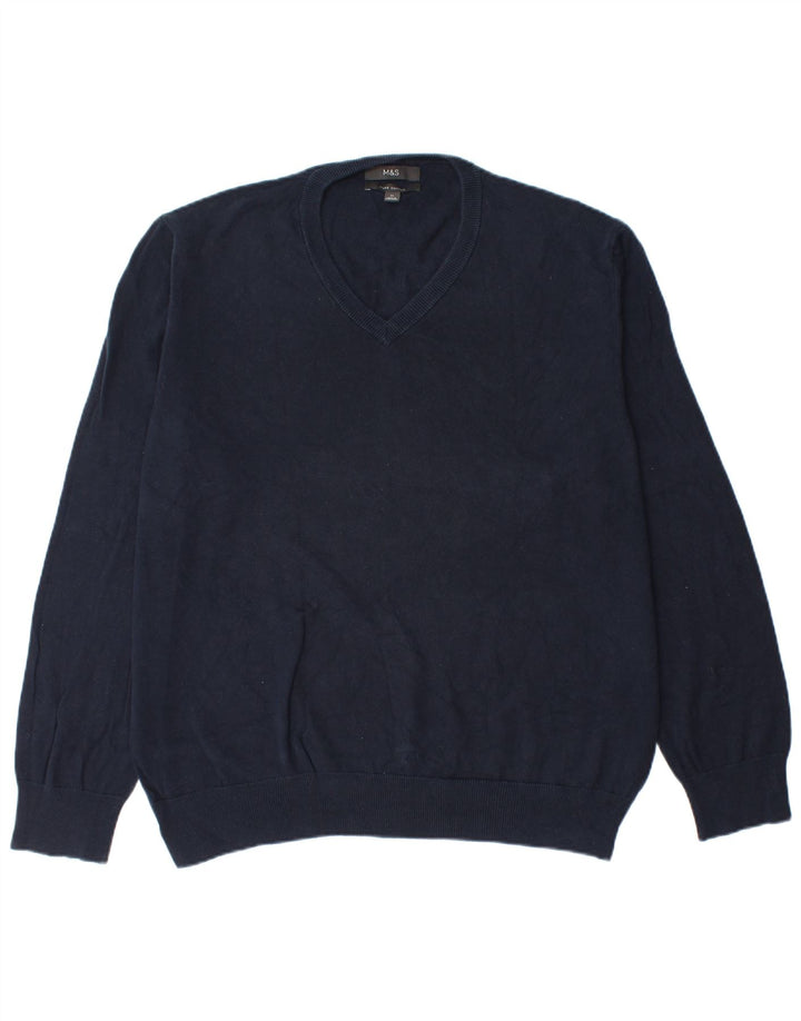Marks & Spencer Herre V-hals sweater XL marineblå bomuld