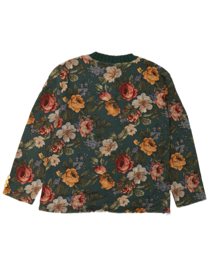 VINTAGE Womens Button Neck Jumper Sweater IT 44 Medium Green Floral Cotton