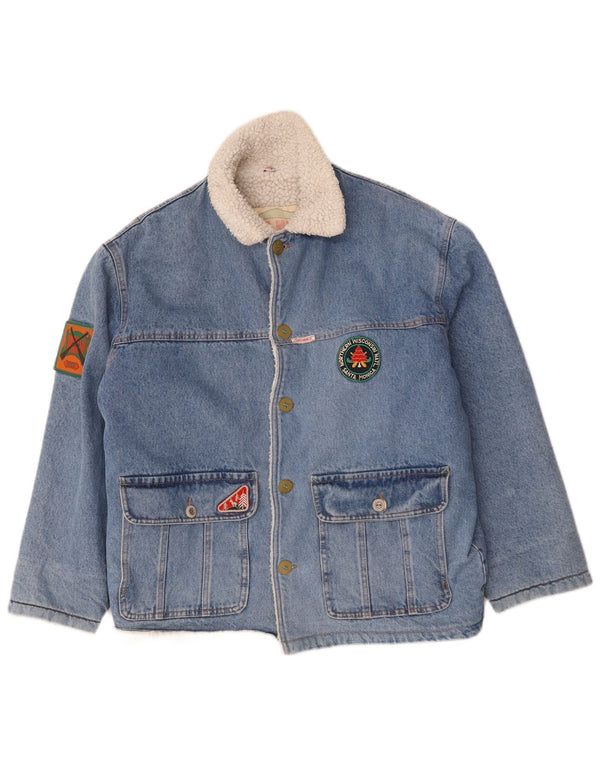 Ritt Herre Graphic Denim Sherpa Jacket UK 40 Large Blue Cotton
