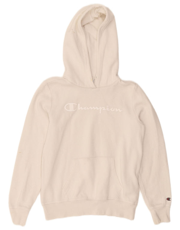 Champion Dame Grafisk Hoodie Jumper UK 14 Medium White Bomuld
