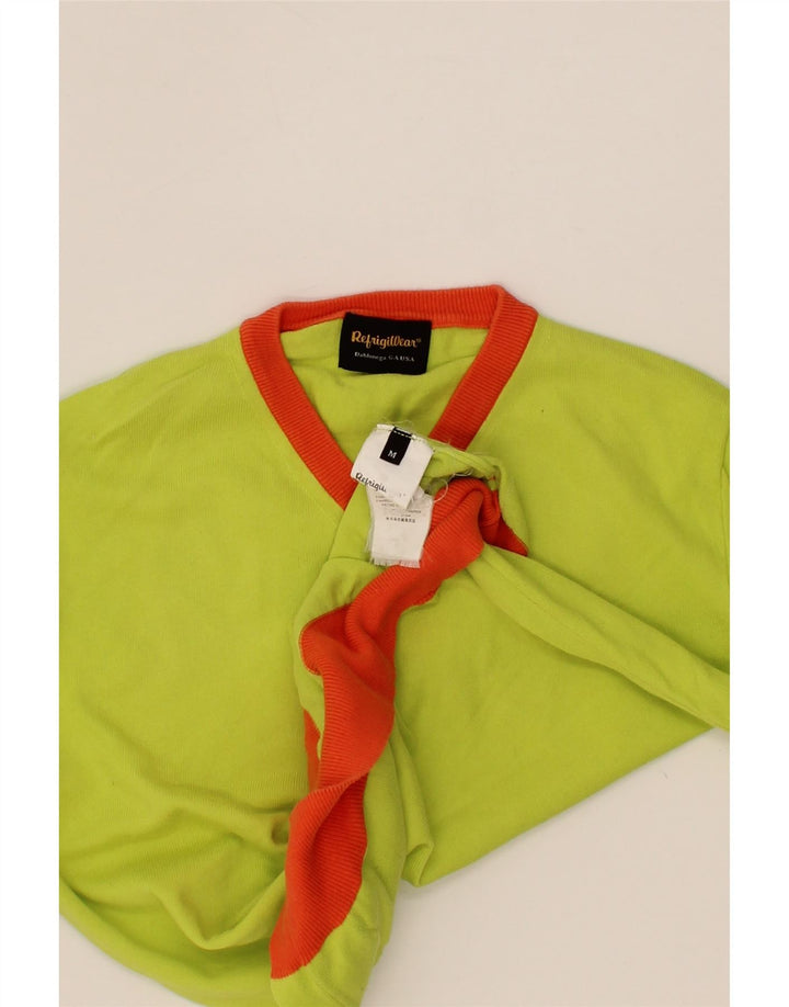 REFRIGIWEAR Womens V-Neck Jumper Sweater UK 14 Medium Green Colourblock Vintage Refrigiwear and Second-Hand Refrigiwear from Messina Hembry 