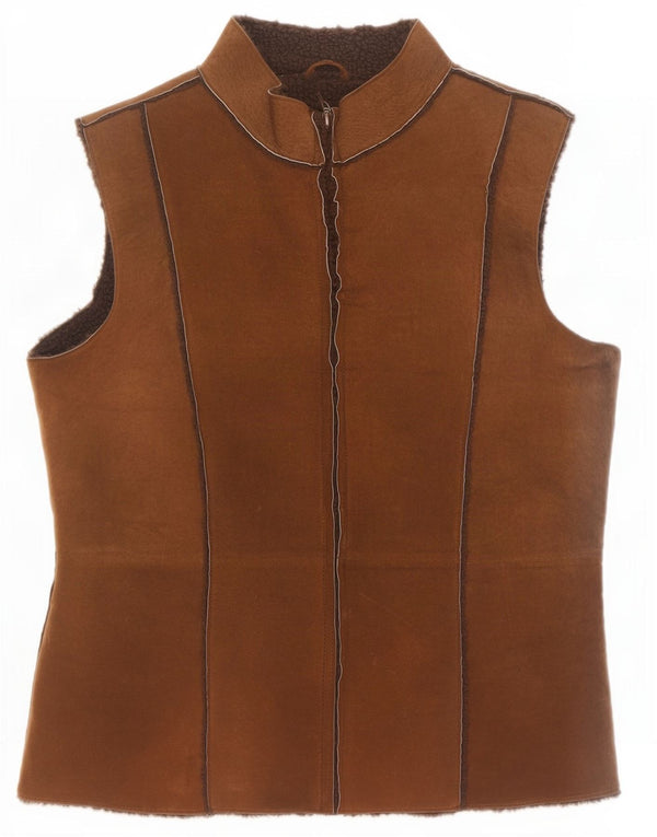 Moderne Klassikere Dame Ruskind Sherpa Gilet UK 14 Stor Brun Læder