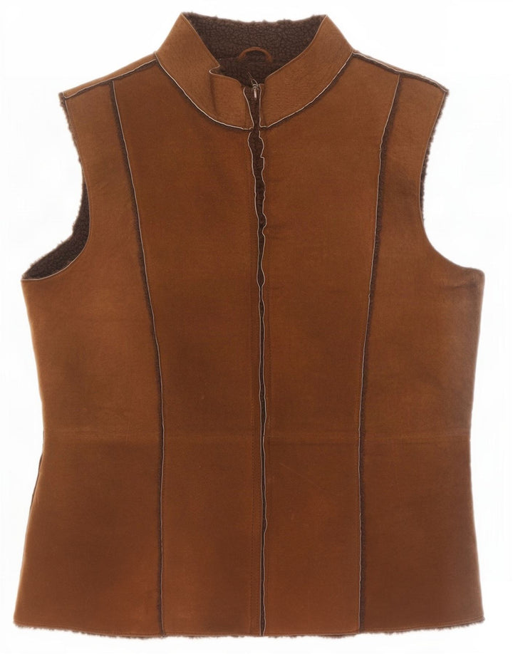 Moderne Klassikere Dame Ruskind Sherpa Gilet UK 14 Stor Brun Læder