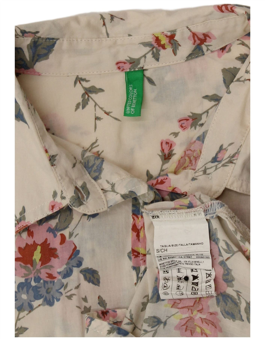 Benetton Womens Shirt UK 10 Small Off White Floral