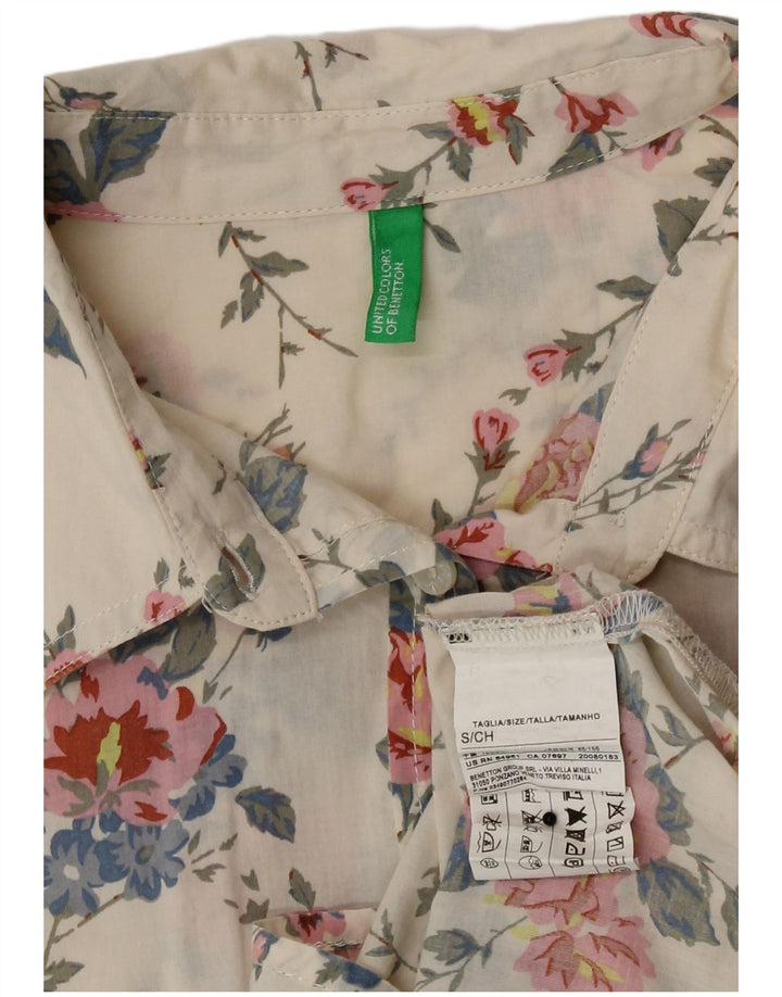 Benetton Womens Shirt UK 10 Small Off White Floral