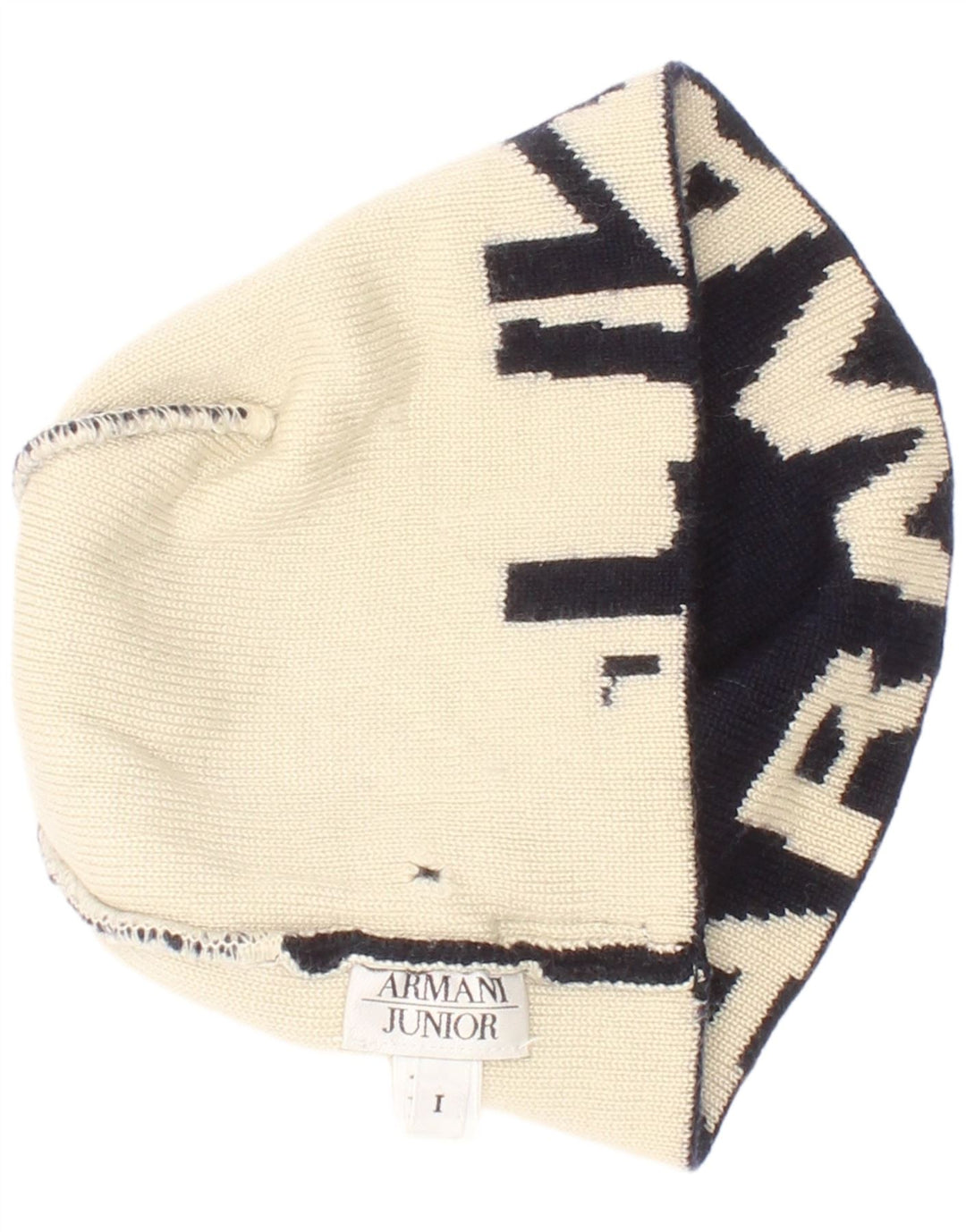 Armani Junior Drenge Grafisk Strik Beanie Hat One Size Navy Blue Colourblock
