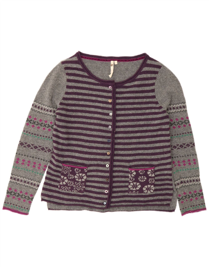 White Stuff Dame Cardigan Sweater UK 12 Mellem grå stribet uld