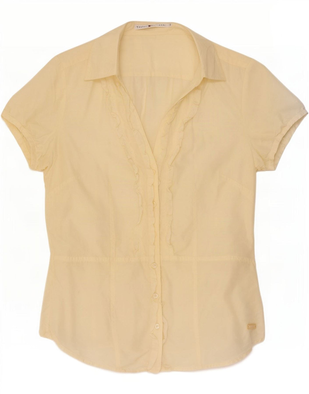 Tommy Hilfiger Dame Kortærmet Flæse Front Shirt US 8 Medium Gul