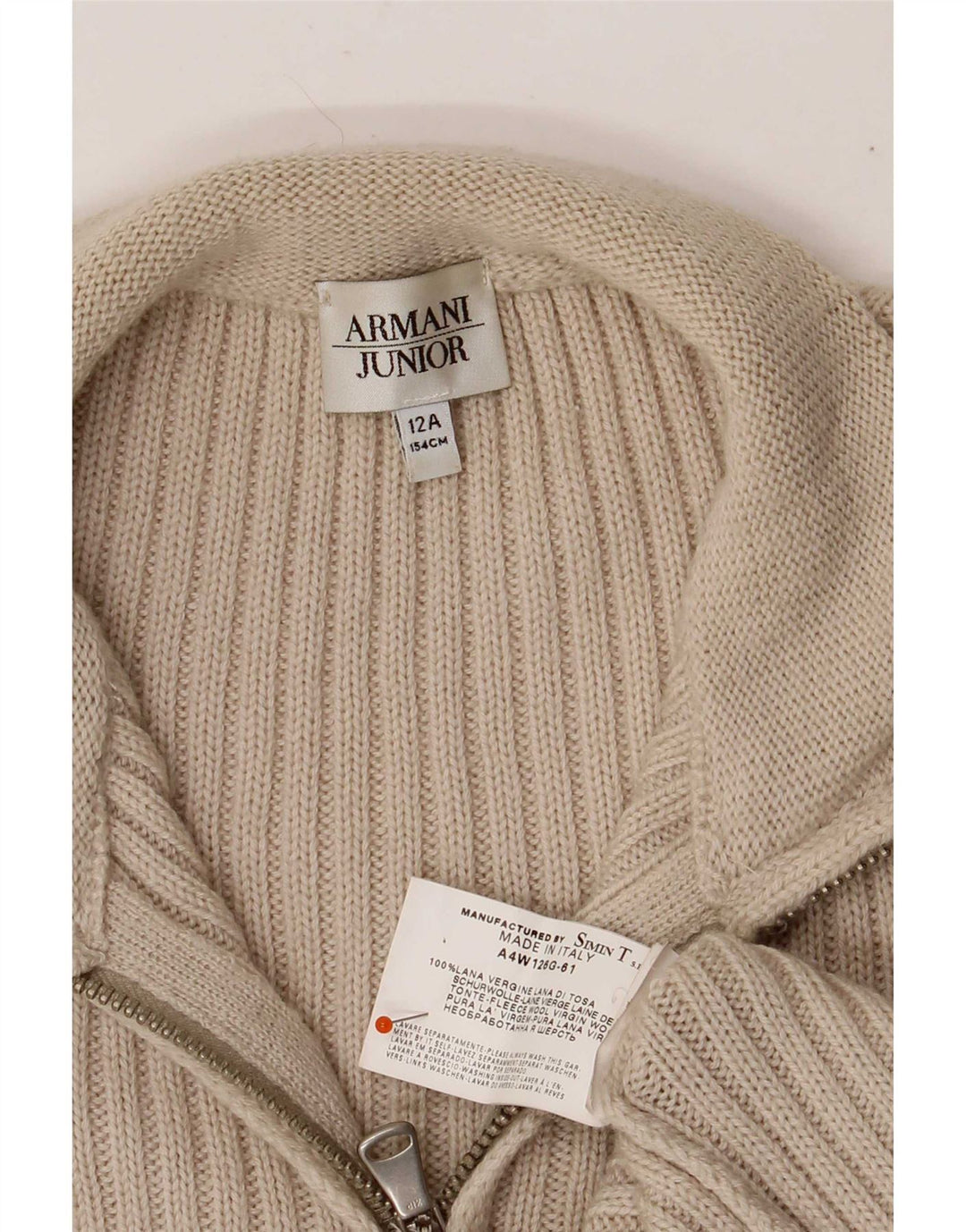 Armani Boys Cardigan Sweater 11-12 År Beige Virgin Wool