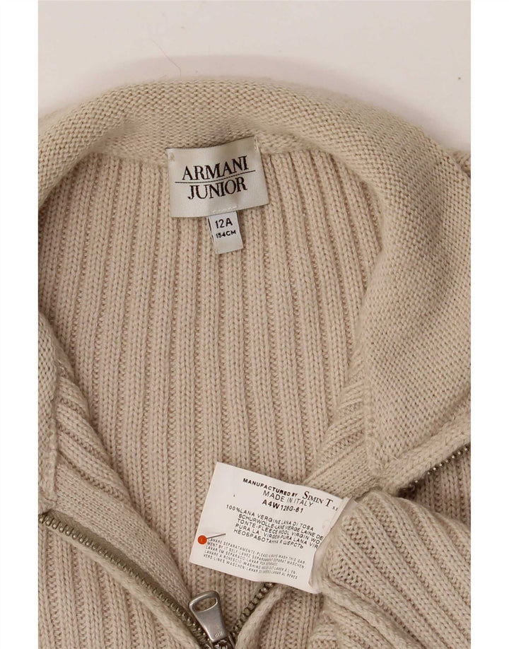 Armani Boys Cardigan Sweater 11-12 År Beige Virgin Wool