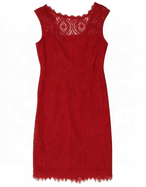 Monsoon Womens Ærmeløs blondeskedekjole UK 10 Small Red Nylon