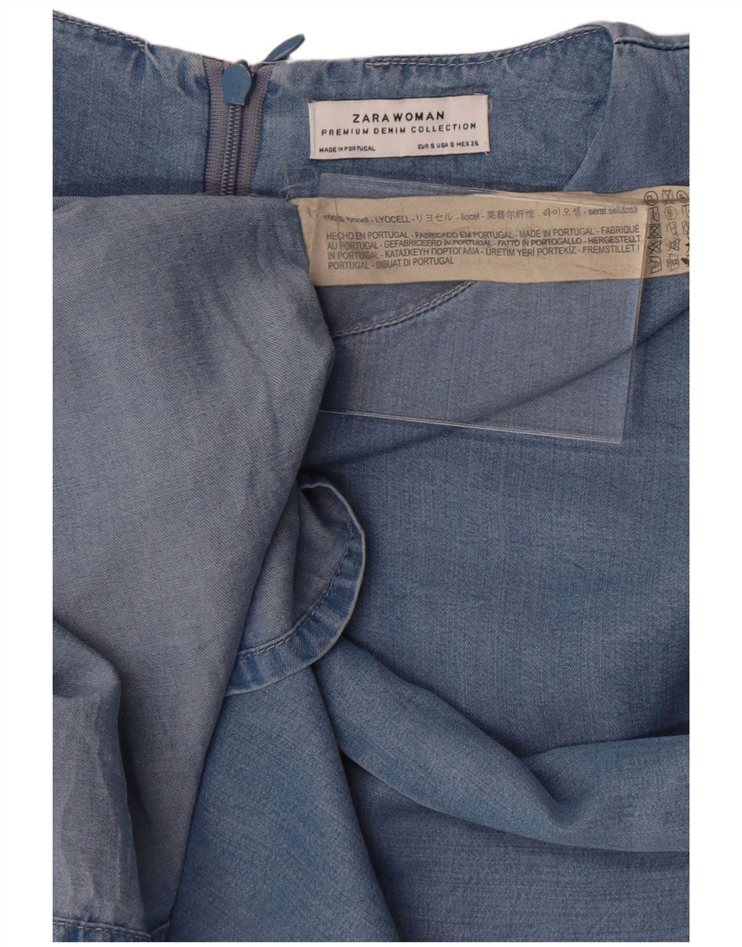 Zara Dame 3/4 Ærm Shift Dress UK 10 Small Blue Lyocell