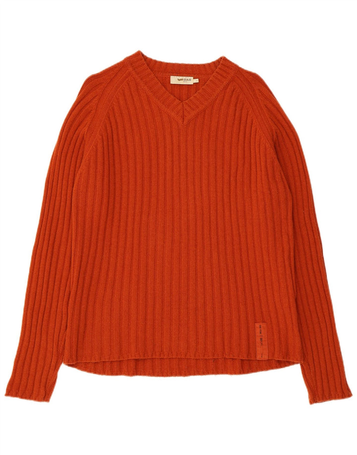 Gas Dame V-hals sweater UK 14 Stor Orange Uld