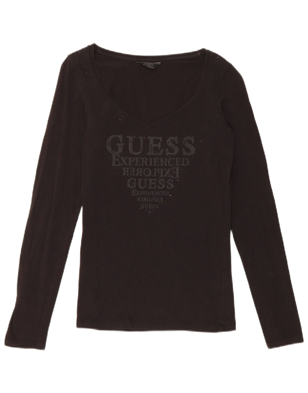 Guess Dame Grafisk Top Langærmet UK 8 Lille Sort Bomuld