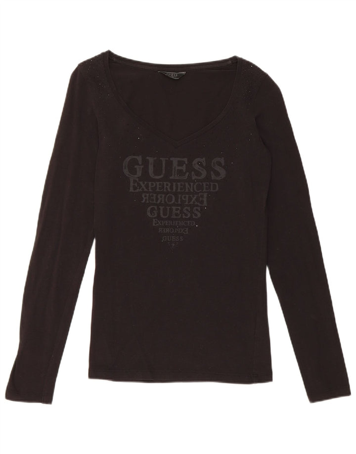 Guess Dame Grafisk Top Langærmet UK 8 Lille Sort Bomuld