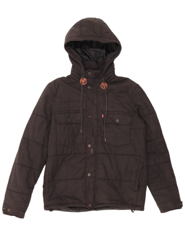 Levi's Herre hættepolstret jakke UK 38 Medium Sort Bomuld