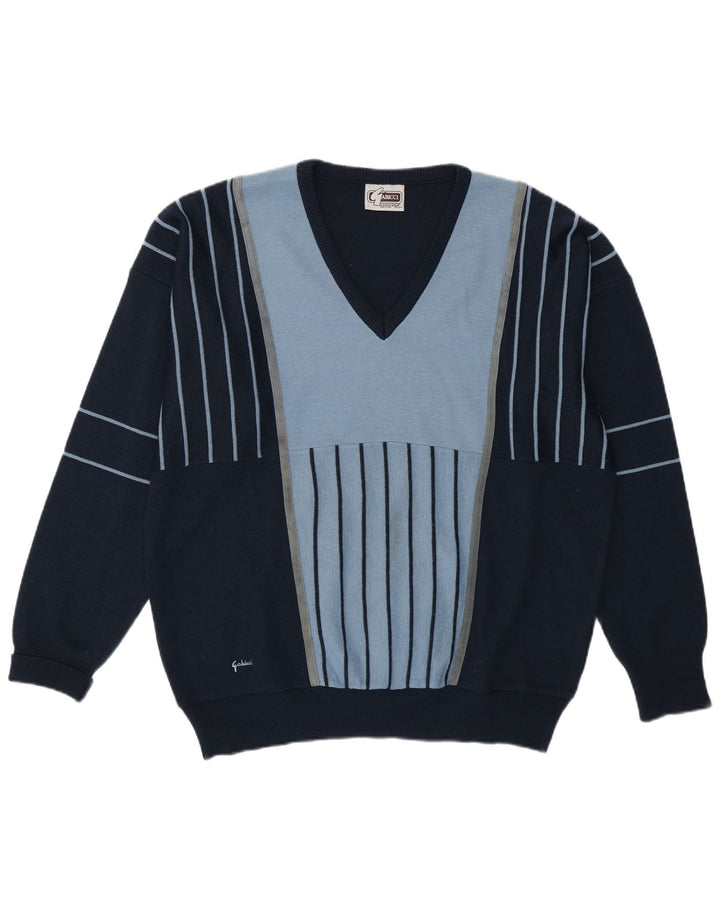 Gabicci Herre V-hals trøje Sweater Large Navy Blue Colourblock