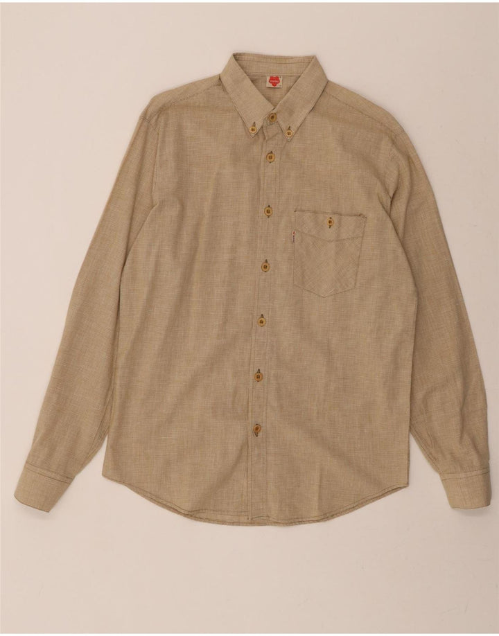 POOH Mens Shirt Medium Beige Houndstooth Cotton Vintage Pooh and Second-Hand Pooh from Messina Hembry 