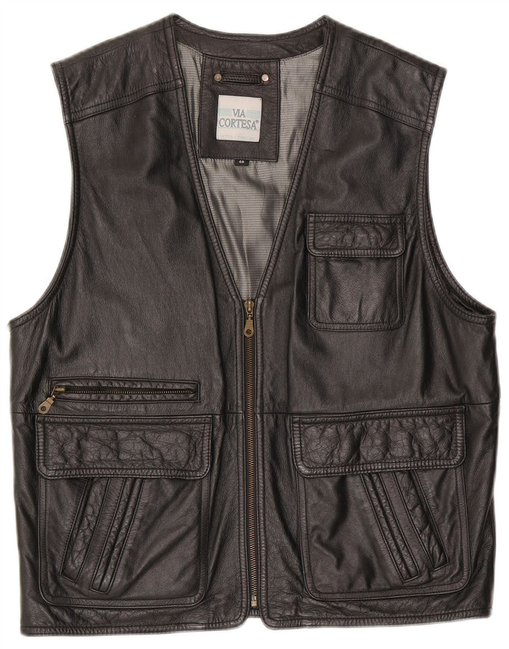 Via Cortesa Herre Læder Gilet IT 48 Medium Sort Læder