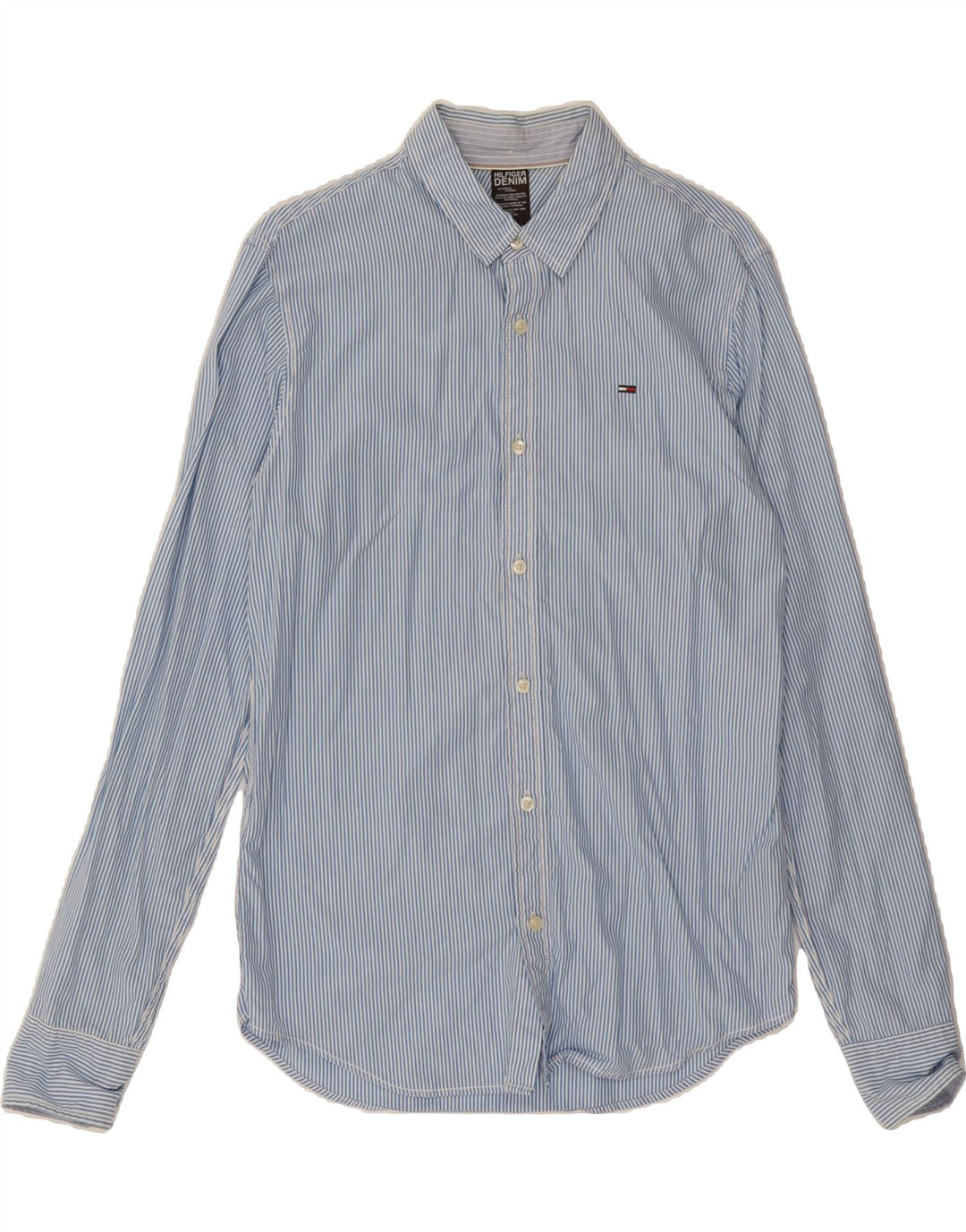 TOMMY HILFIGER Mens Shirt Medium Blue Pinstripe Cotton Vintage Tommy Hilfiger and Second-Hand Tommy Hilfiger from Messina Hembry 