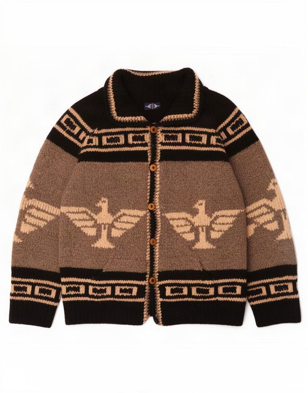Herre grafisk cardigan sweater Large Grå Colourblock Aztec