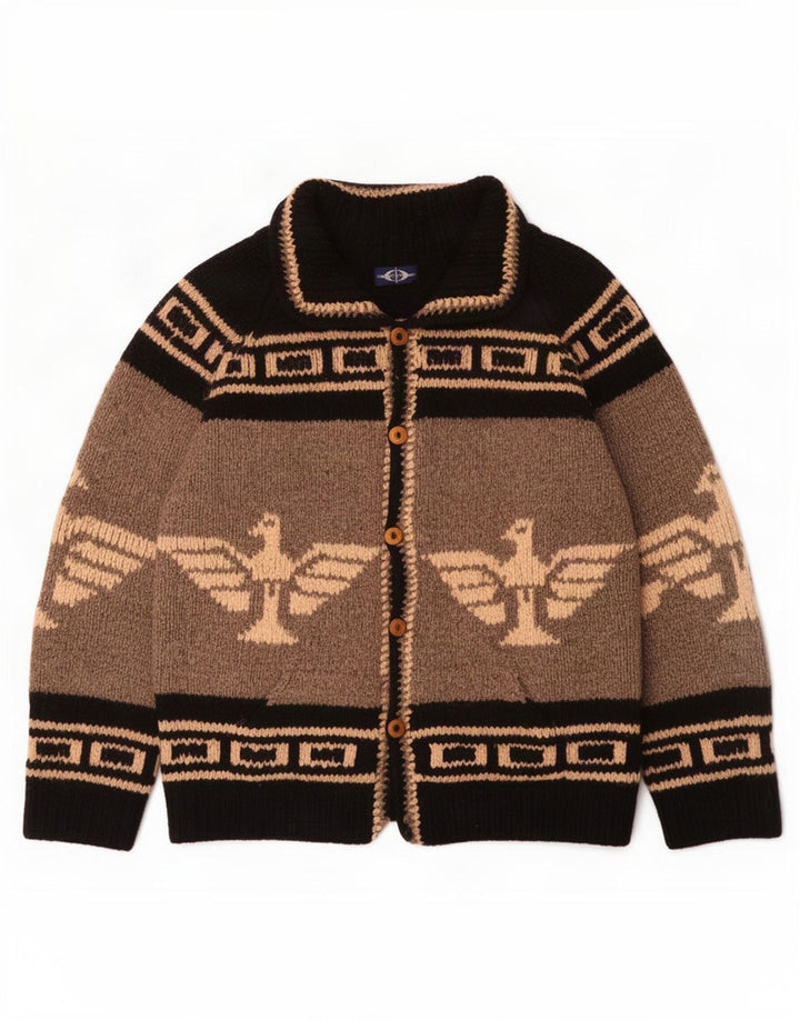 Herre grafisk cardigan sweater Large Grå Colourblock Aztec