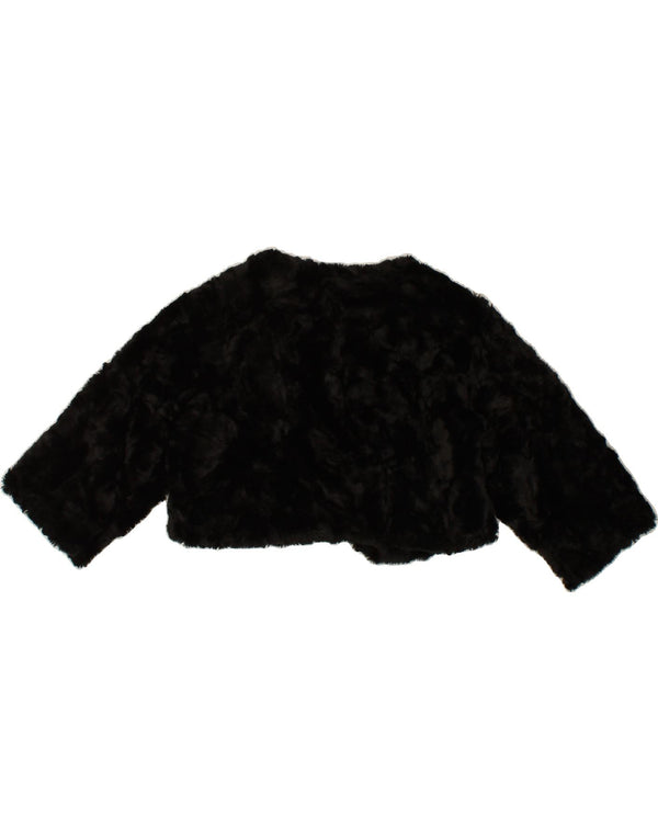 VINTAGE Dame imiteret Pels Bolero Jacket UK 12 Medium Sort Akryl