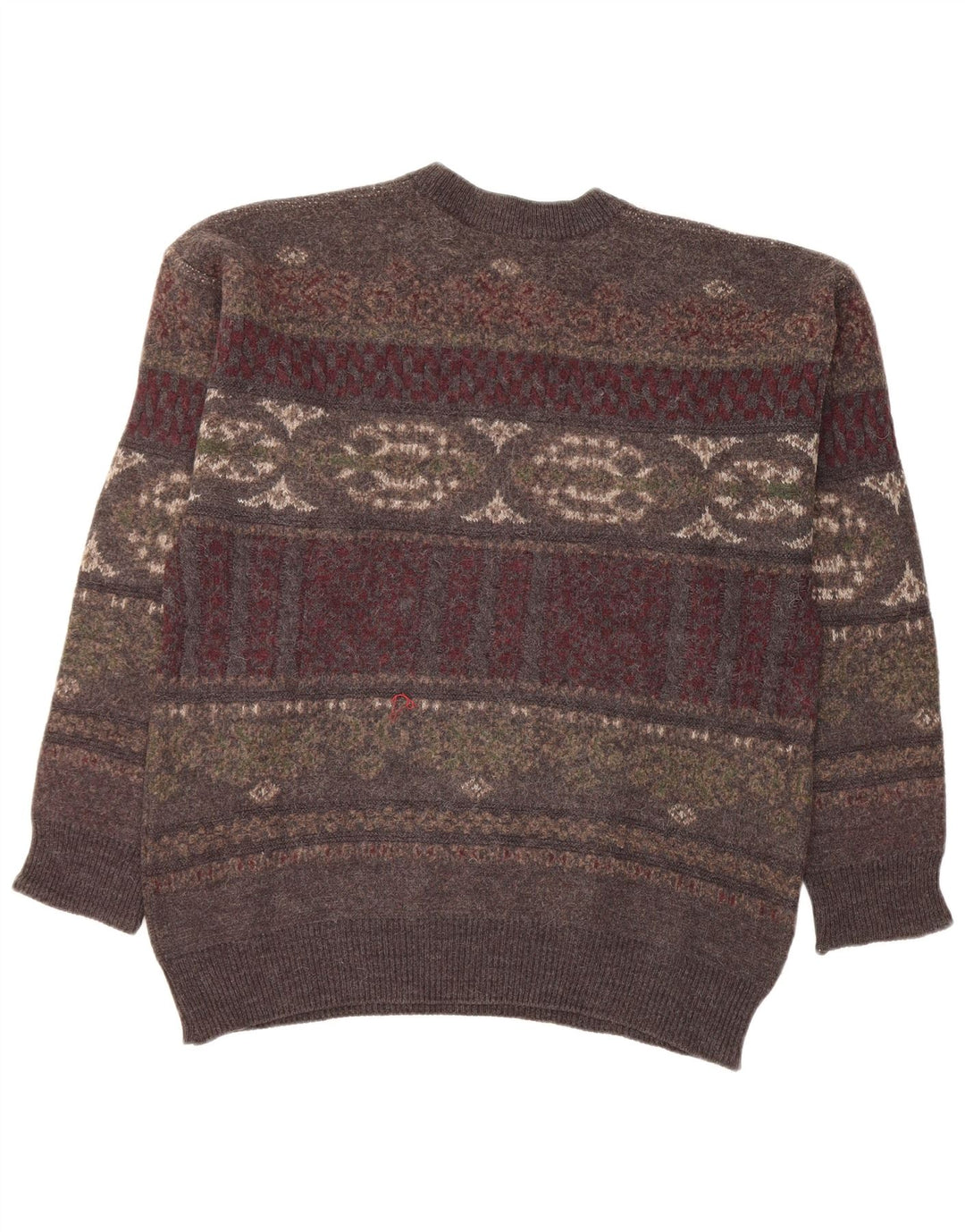 Vintage Herre Crew Neck Jumper Sweater Large Grey Fair Isle Wool