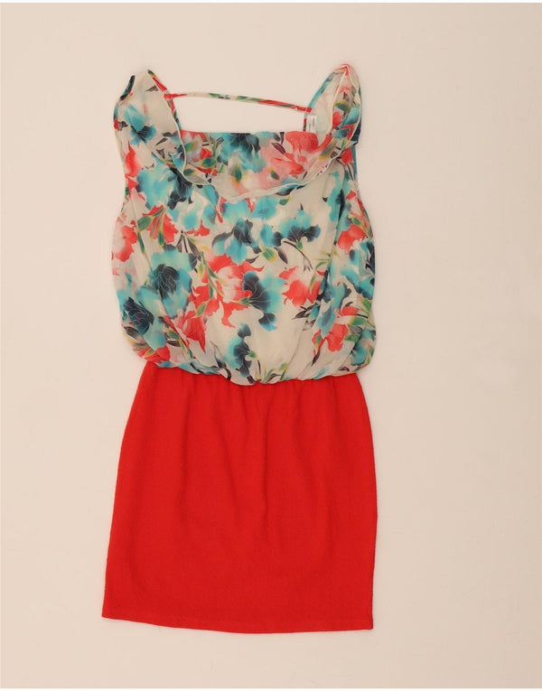 Zara Dame Drop Waist Dress UK 12 Medium Red Floral