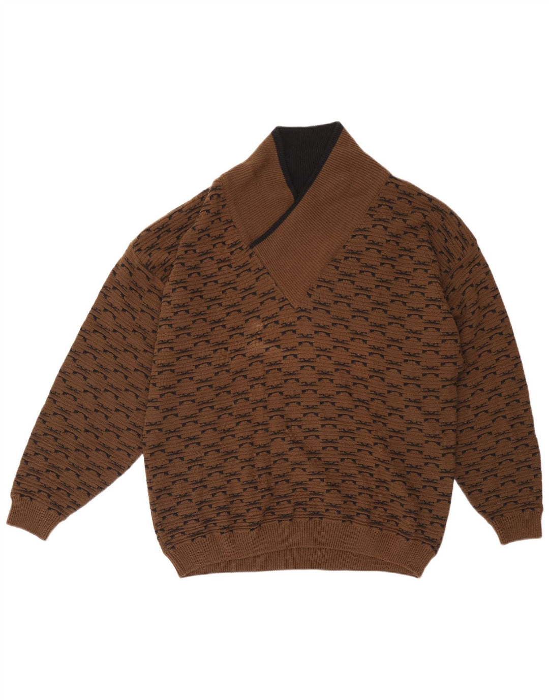 Brian Scott Herre Shawl Neck Jumper Sweater XL Brun Geometrisk Akryl