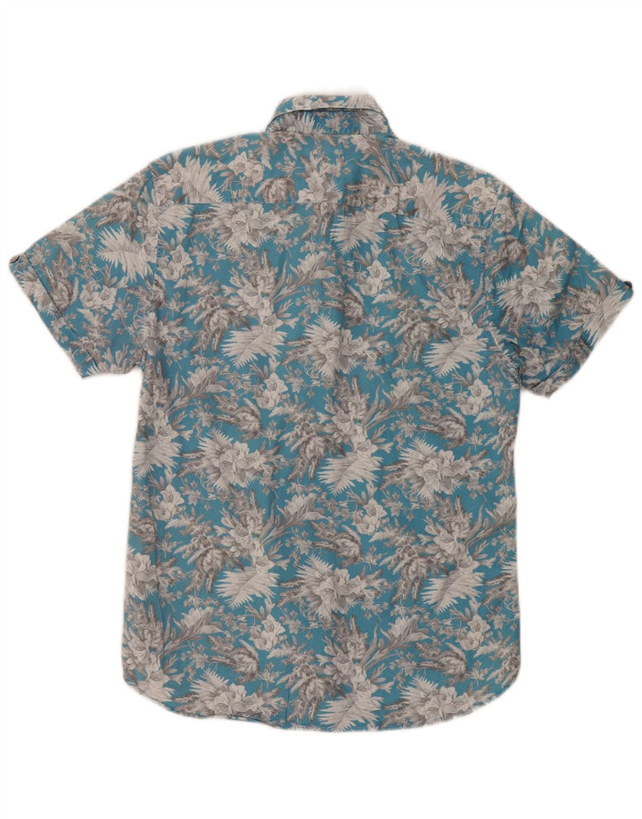 Ted Baker Herre kortærmet skjorte størrelse 3 Medium Blue Floral Cotton