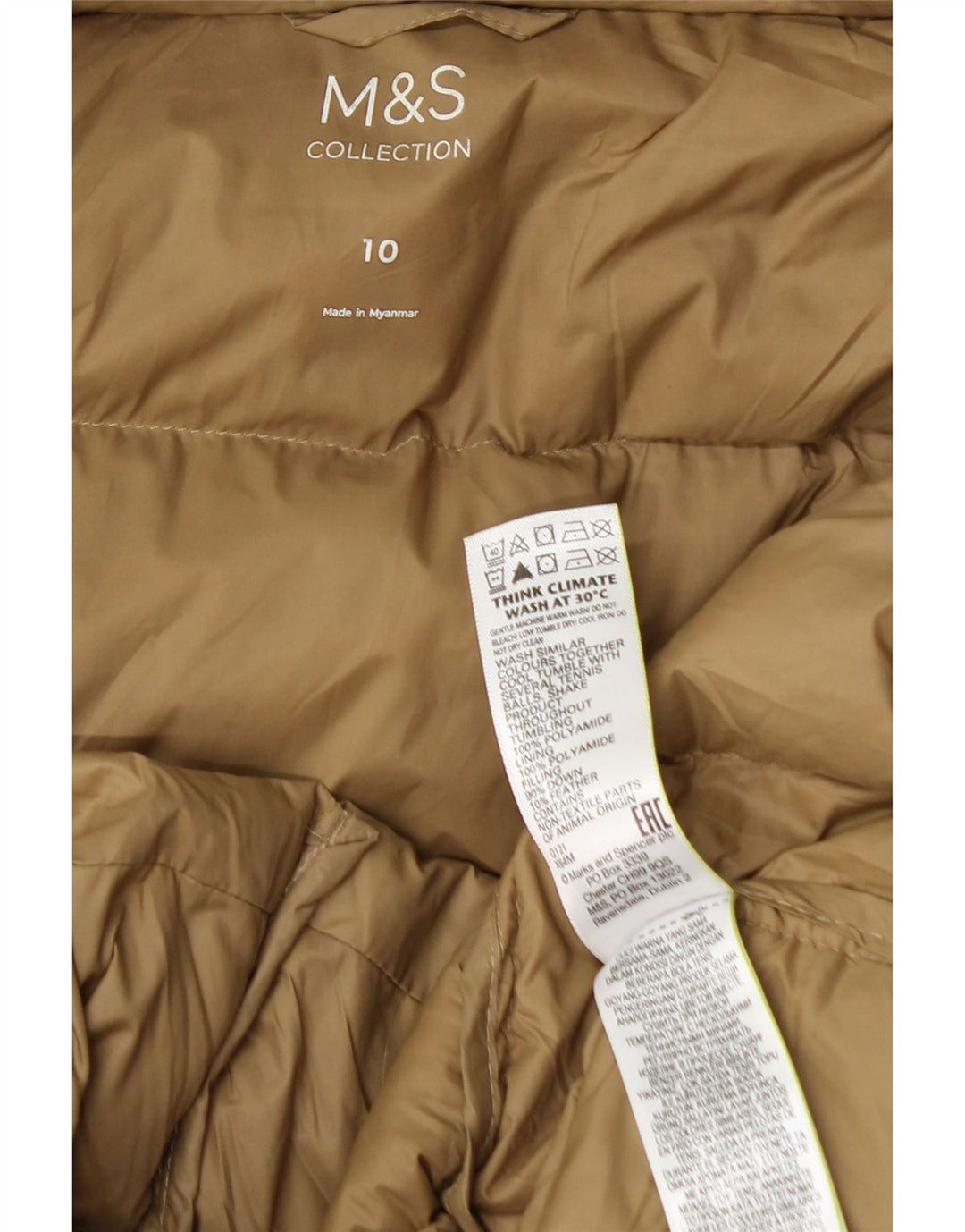 Marks & Spencer Dame Hætte Oversized Polstret Frakke UK 10 Small Beige