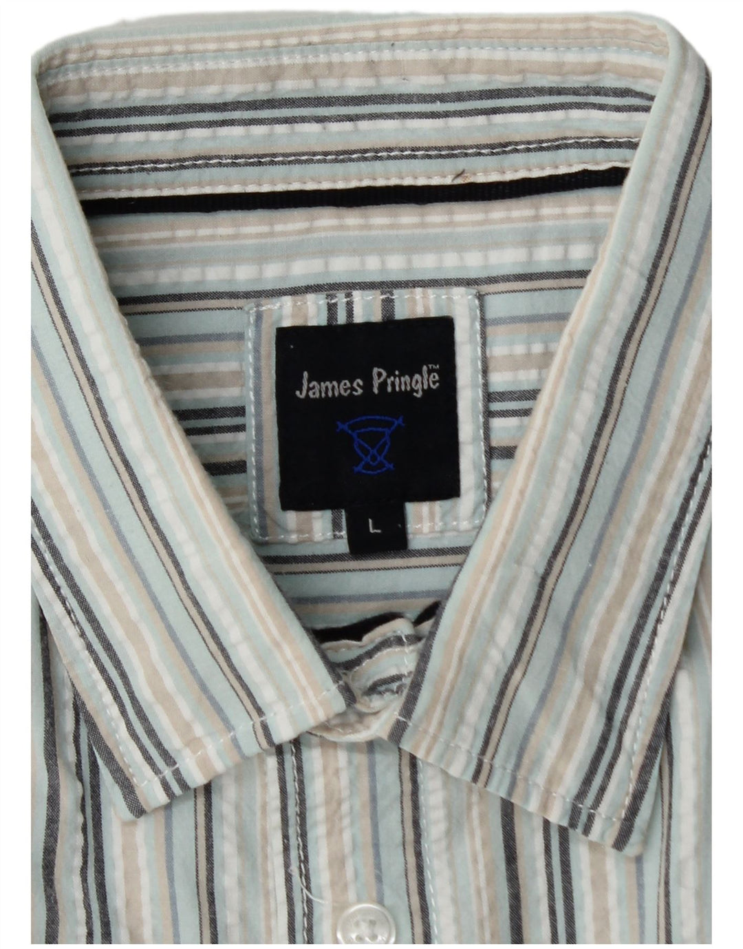 JAMES PRINGLE Mens Short Sleeve Shirt Large Blue Striped Cotton