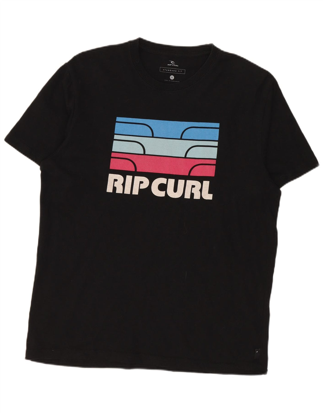 Rip Curl Herre Standard Fit Grafisk T-Shirt Top Lille Sort Bomuld
