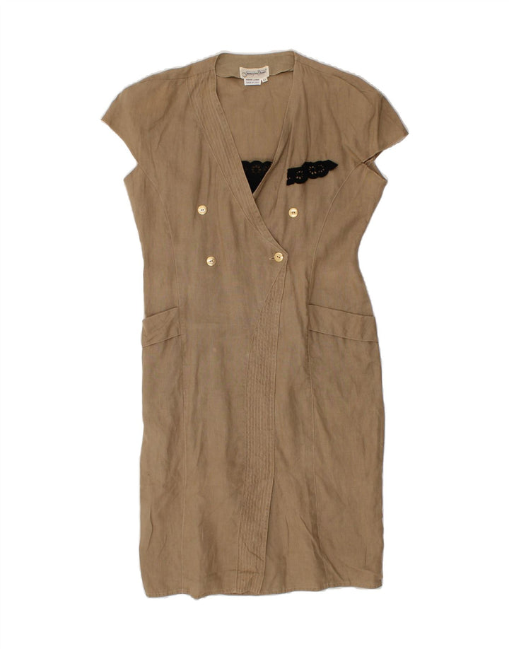 VINTAGE Womens Sheath Dress IT 44 Medium Beige Linen Vintage Vintage and Second-Hand Vintage from Messina Hembry 