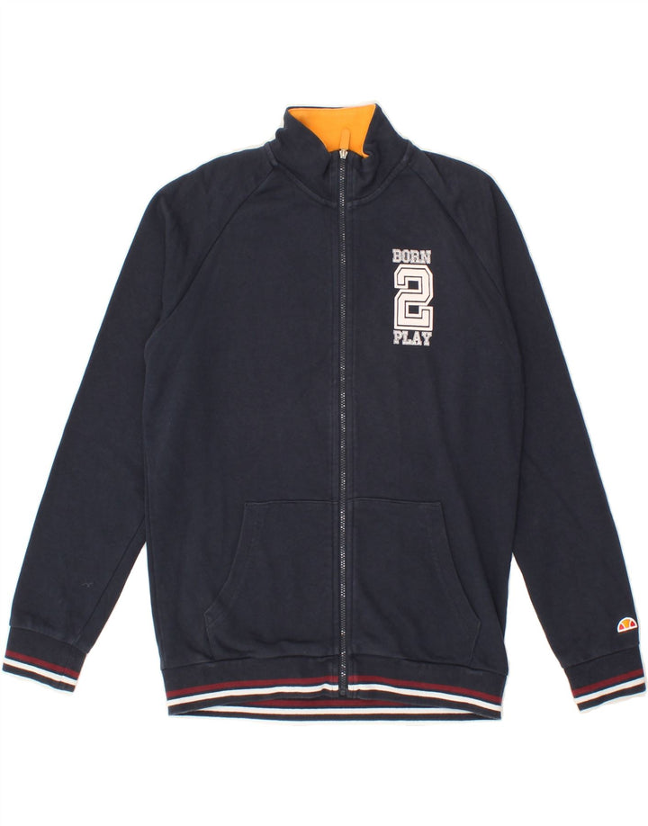 ELLESSE Boys Graphic Tracksuit Top Jacket 11-12 Years Navy Blue Cotton Vintage Ellesse and Second-Hand Ellesse from Messina Hembry 
