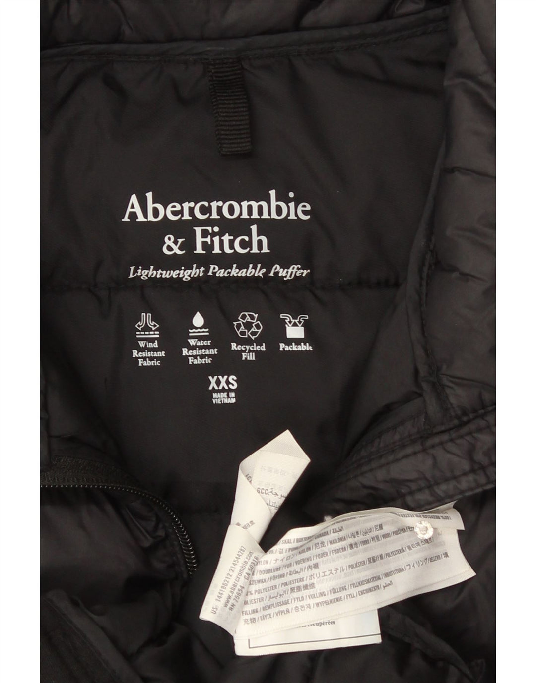 Abercrombie & Fitch Polstret jakke til kvinder UK 2 2XS Sort polyester