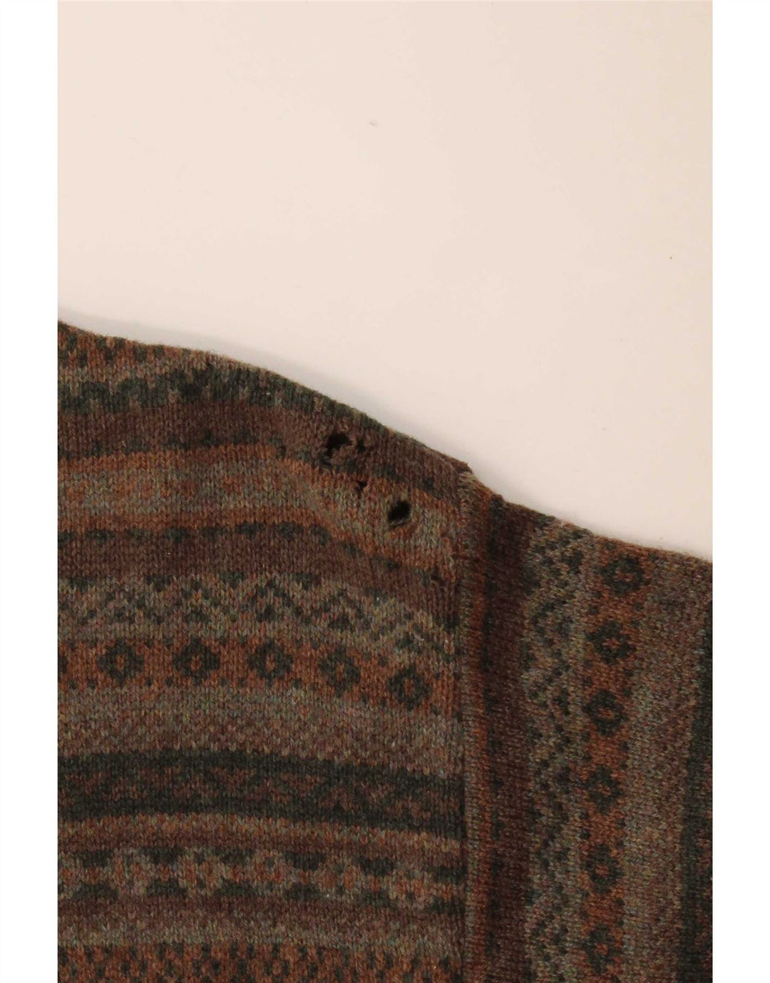 L.L.Bean Herre Boat Neck Jumper Sweater Medium Khaki Fair Isle Lammeuld