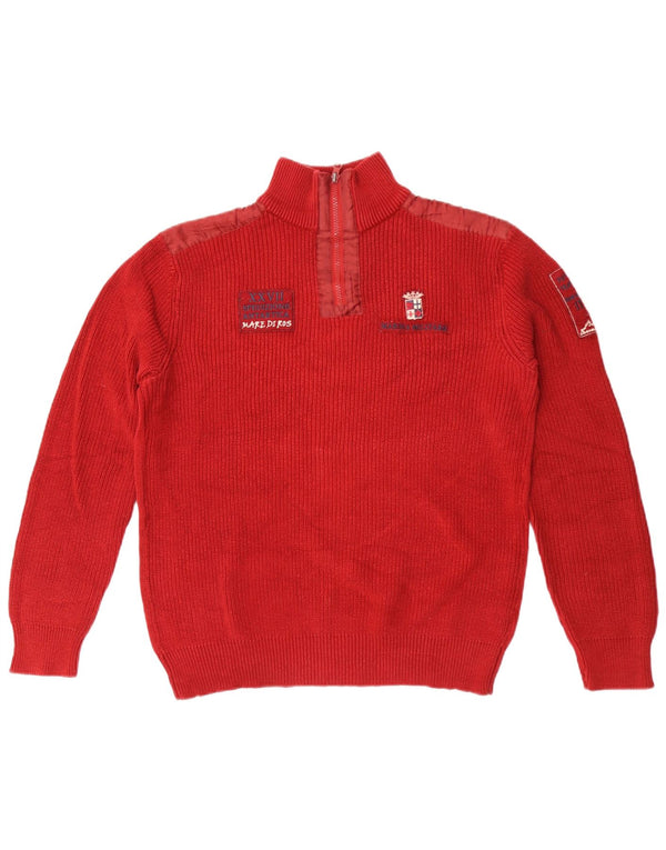 Marina Militare Dame Grafisk Zip Neck Jumper Sweater UK 18 XL Rød Bomuld
