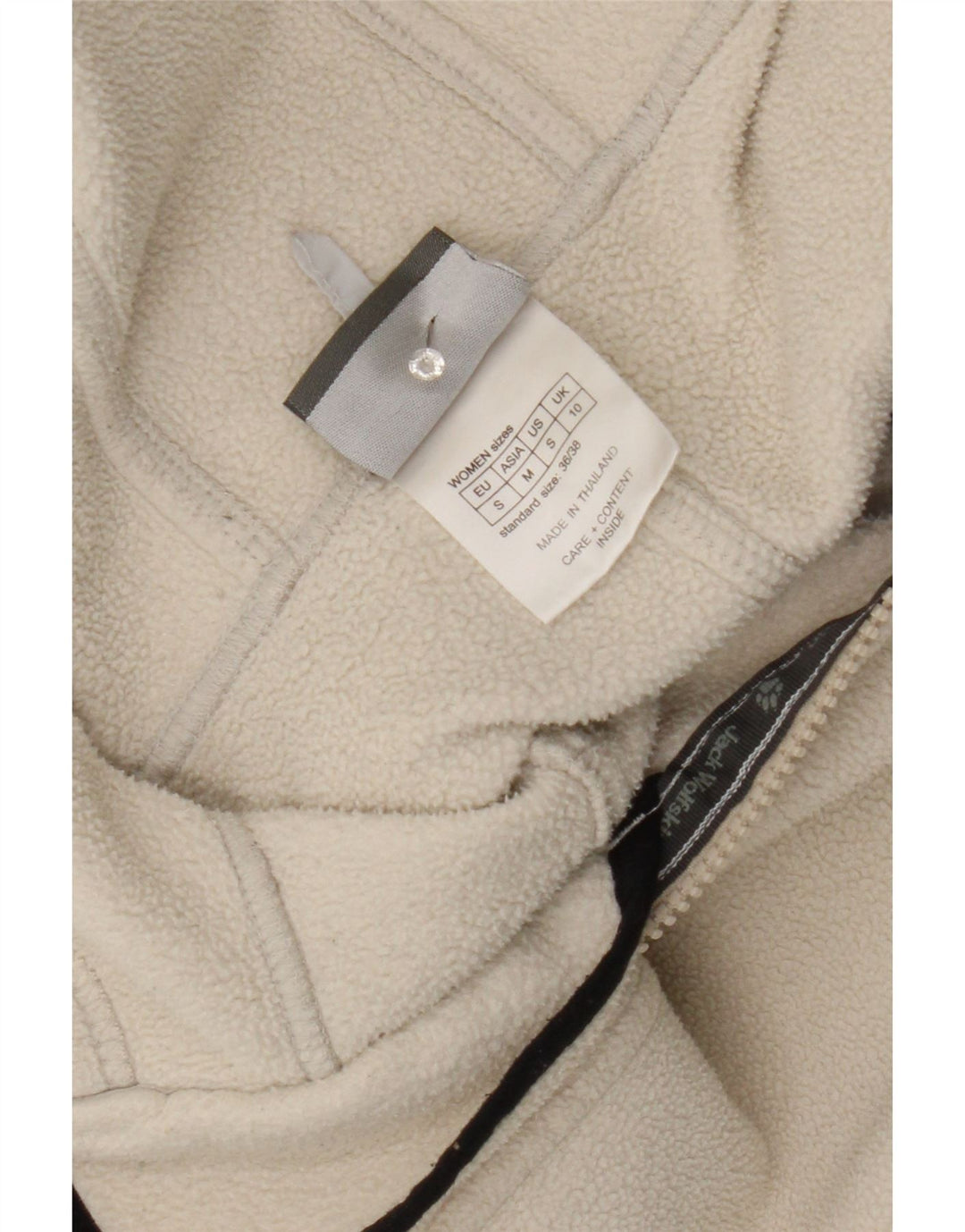 JACK WOLFSKIN Womens Hooded Fleece Jacket UK 10 small Off White Polyester Vintage Jack Wolfskin and Second-Hand Jack Wolfskin from Messina Hembry 