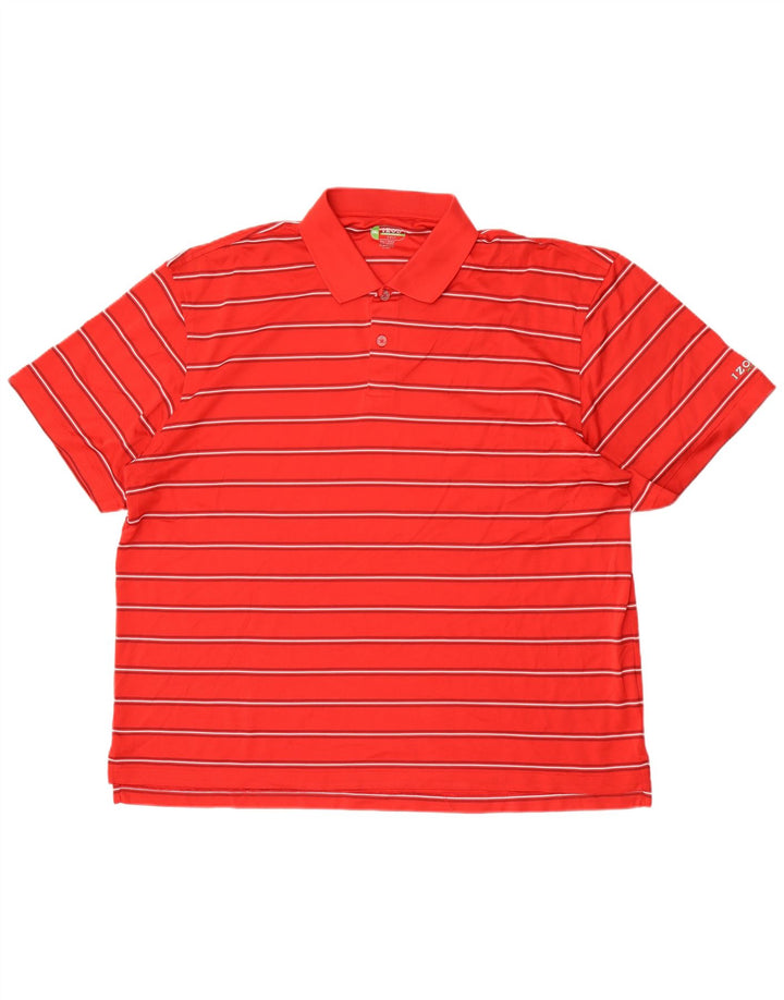 Izod Herre Golf Polo Shirt 2XL Rød Stribet Polyester