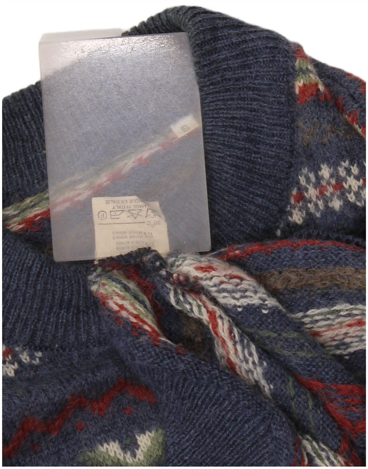 Vintage herre rund hals sweater lille marineblå Fair Isle akryl