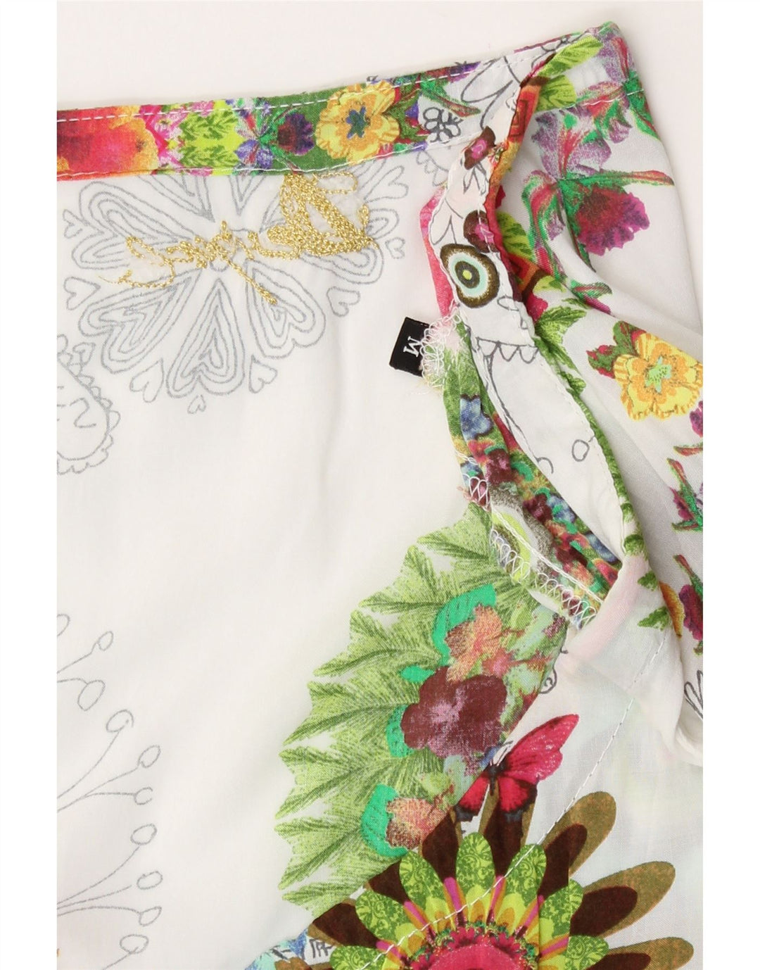 Desigual Dame 3/4-ærmet Tunika Top UK 12 Medium White Floral