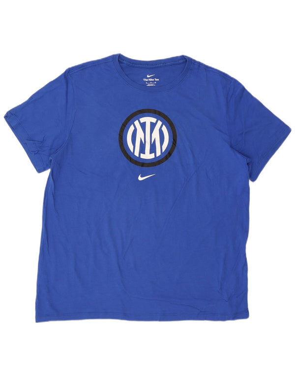 NIKE Herre Inter Milan Grafisk T-Shirt Top XL Blå Bomuld